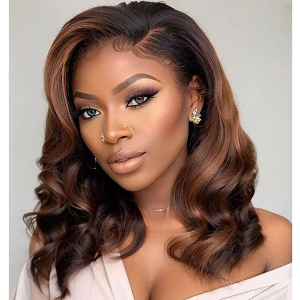 Ombre Auburn Braun 100% Echthaar Body Wave U-förmige Unverarbeitete Vollperücken mit 200% Dichte für Schwarze Frauen V-Teil Perücken für den Alltag – Detail 3