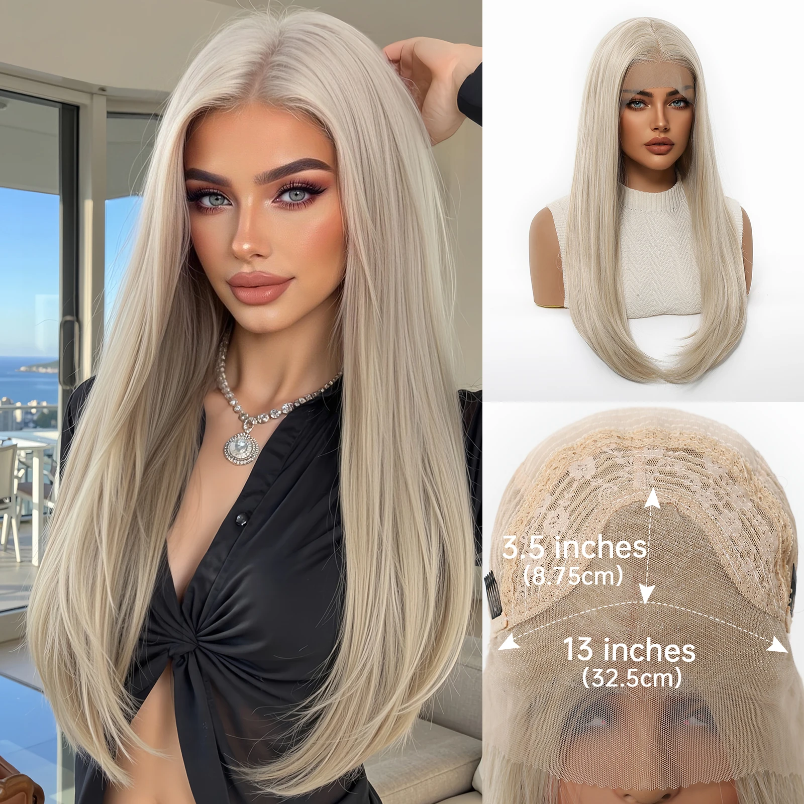 

13*4 синтетические парики спереди, 22 дюйма, длинный светлый прямой парик шнурка для женщин, реалистичные мягкие искусственные волосы, высокотемпературное волокно