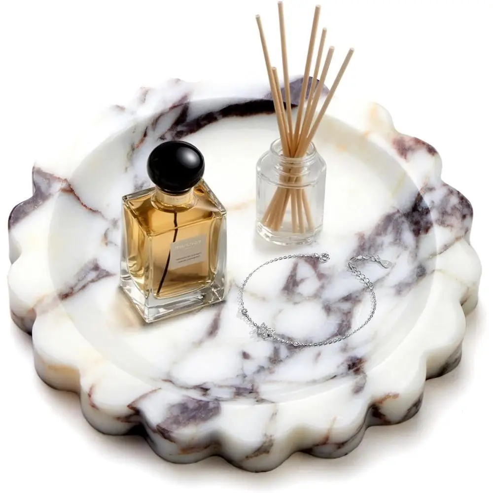 

Поднос из натурального мрамора Calacatta Viola, фигурный поднос для ванной, роскошные декоративные подносы для ванной, туалетного столика, тумбы, кухни и дома