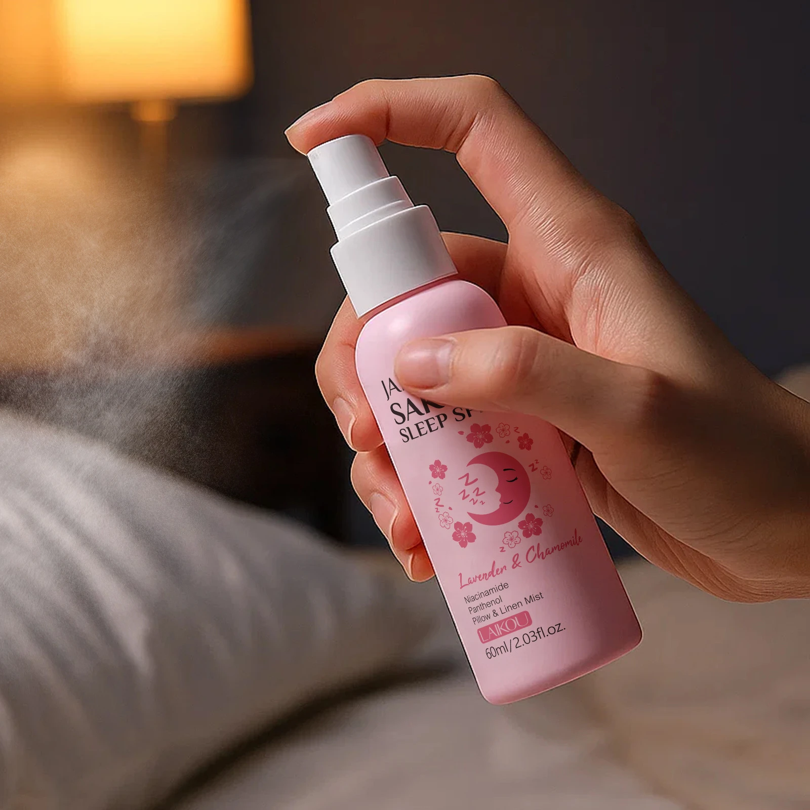 

LAIKOU Японский спрей-мист для лица с сакурой для расслабления перед сном, увлажняющее средство без смывания для сухой кожи, 60 мл, дорожный формат