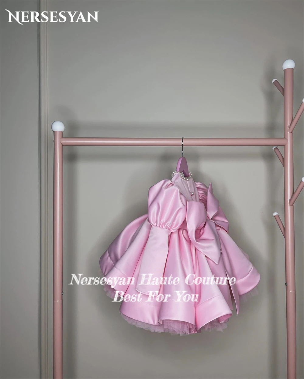 Nersessuperb-Robes de demoiselle d'honneur en tulle avec manches bouffantes A-Line, perles roses, cadeau de mariage, fête d'anniversaire de bébé, quoi que ce soit, monochromatique, intérieur, 2024