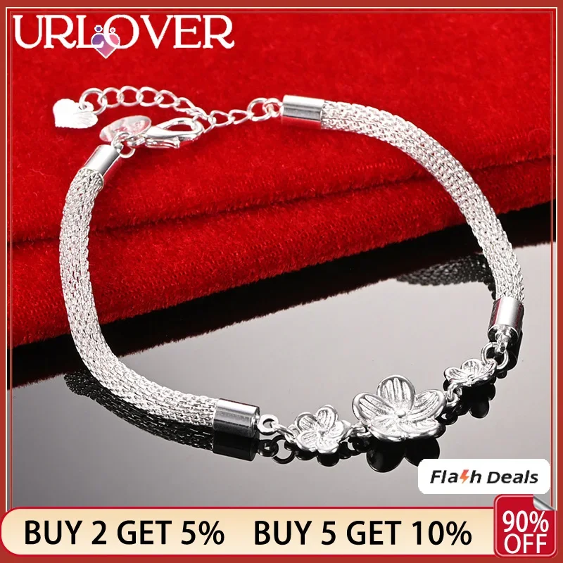 

URLOVER 925 Sterling Silver Lotus Flower Network Chain Bracelets For Woman Bracelet Party Birthday Wedding Fashion Jewelry Gifts