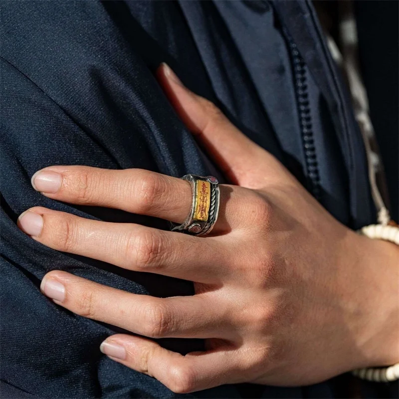 Taoistischer Ring im Ethno-Stil gegen böse Anwesenheiten für Herren, Vintage-Schutz-Talisman, Taoistischer Meister-Erklärungsring, Herren-Accessoires – Detail 13