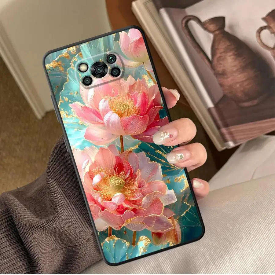 Beautiful Lotus Flowers Case for Xiaomi Poco F8 F3 C50 C61 C75 X3 X4 X5 X7 Pro F1 M3 M4 M7 M5 Funda Phone Cover C71