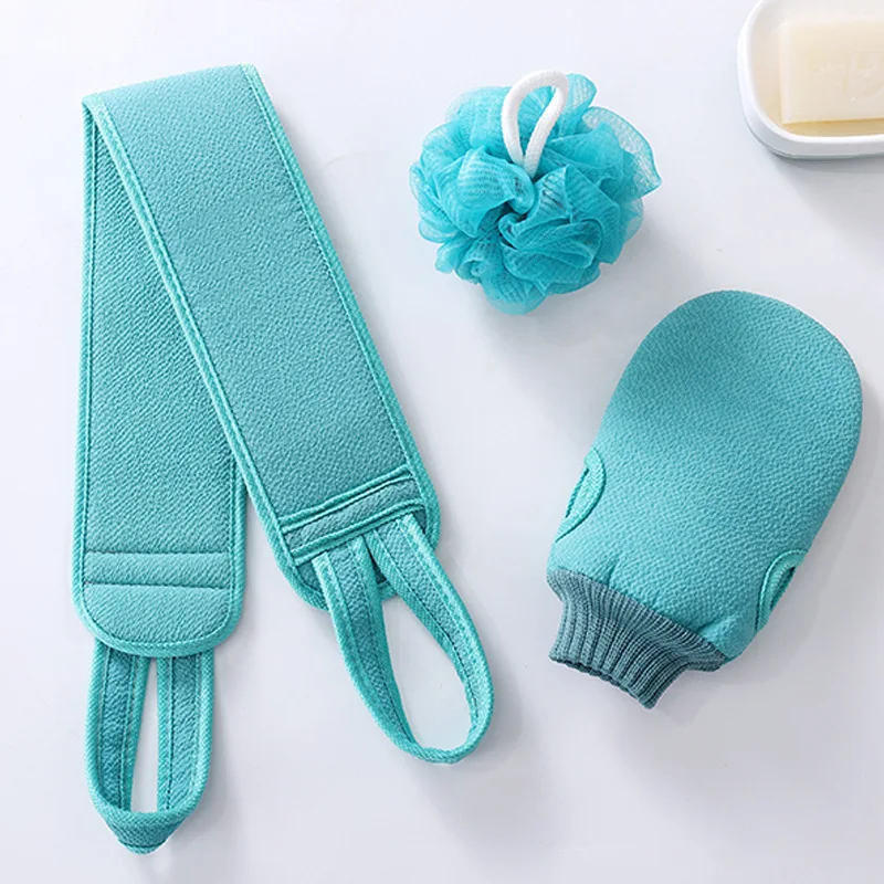Double-sided Scrub Exfoliating Gloves Back Scrubber Towel Bathing Sponge 3piece set for Scrubbing and Bathing Body Massage