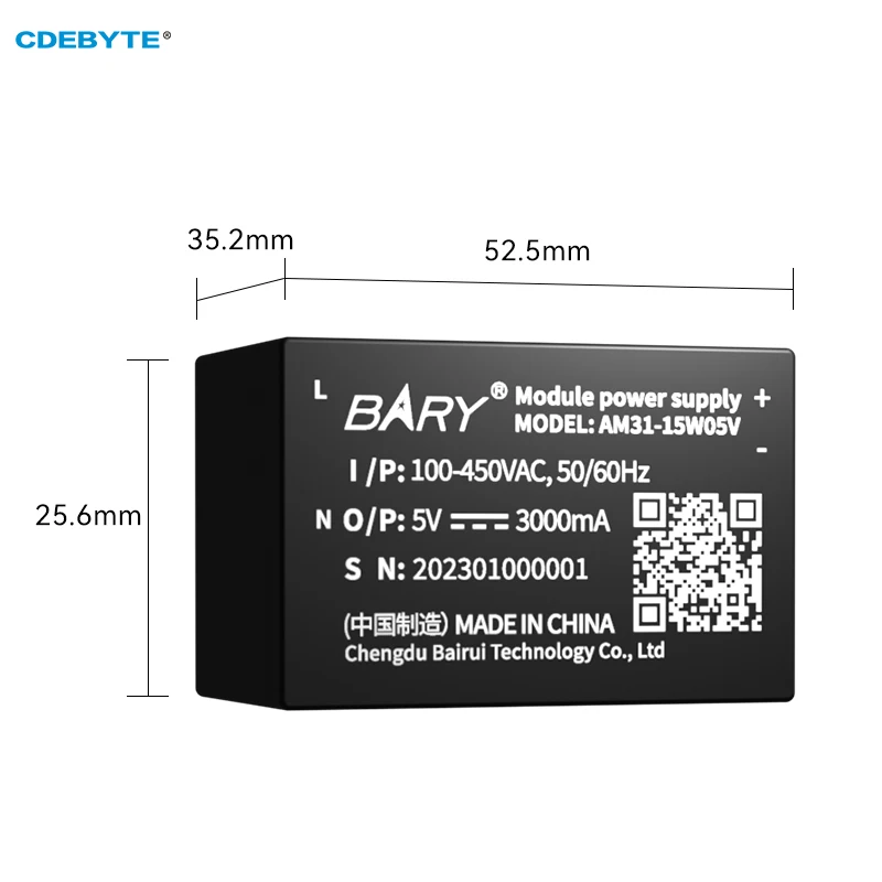 AC-DC Step Down Power Supply Module CDEBYTE AM31-15W05V 5V Low Power Small Size High Reliability Low Ripple Input 85-450V