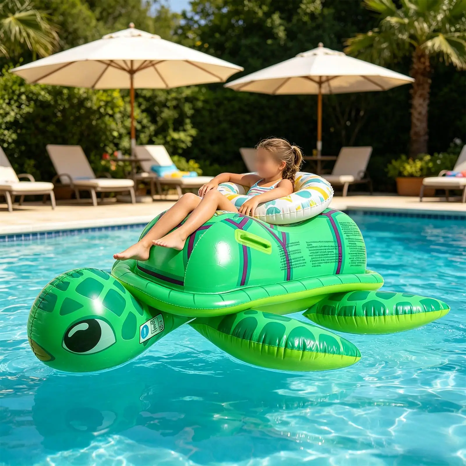 Ride on Kids Inflatable Pool Float Sea Turtles Pool Toy with Secure Handles for Children Beach Party Supplies
