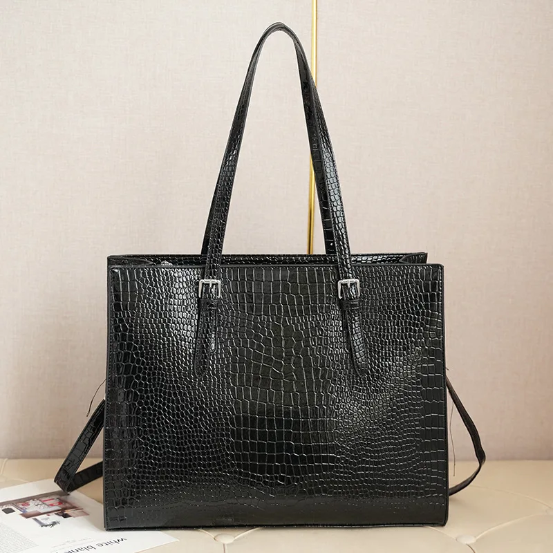 

Women's Large Capacity Fashion Laptop Bag 15.6 Inch Crocodile Pattern Handbag Shoulder Tote Briefcase