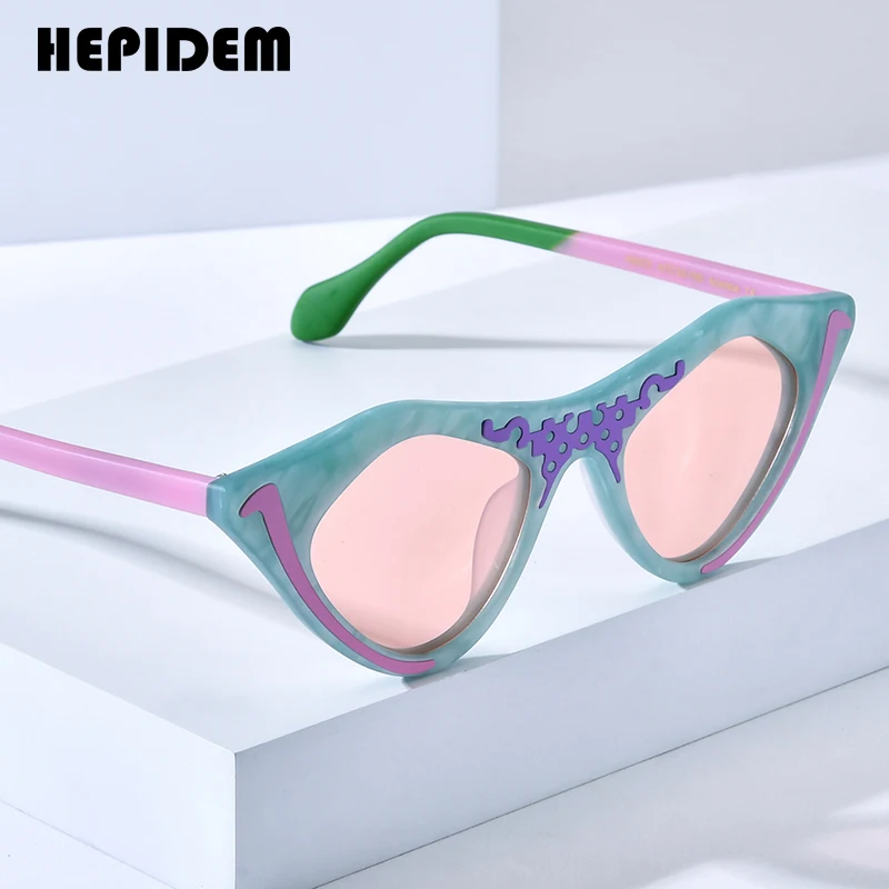 

HEPIDEM Acetate Polarized Sunglasses Men 2024 New Retro Colorful Trendy Design Cat Eye Sun Glasses UV400 Women Shades H9372T