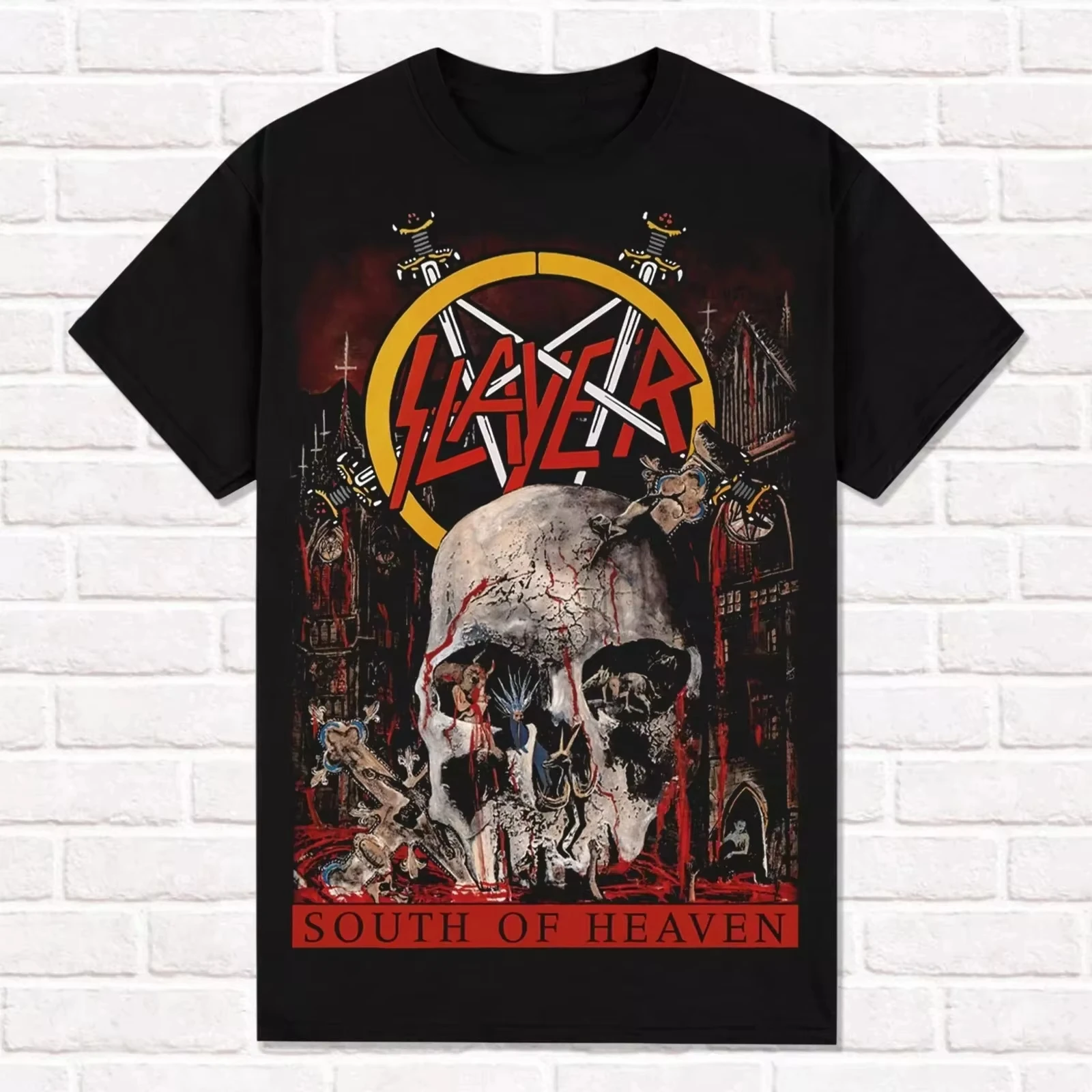 Camiseta Slayer Negra 2026 South of Heaven 1988 Thrash Metal Heavy Metal, Camisetas Unisex de Algodón de Manga Corta Estilo Urbano