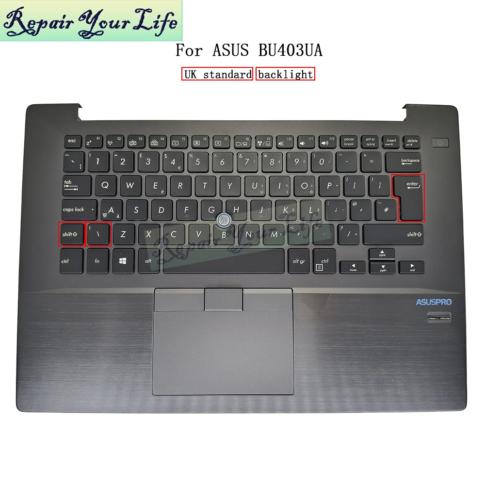 

US UK Backlit Keyboard Palmrest for ASUS BU403 BU403UA BU403UAV 90NX00F1 R31UK0 R31US0 PRO Advanced Notebook Upper Case TouchPad