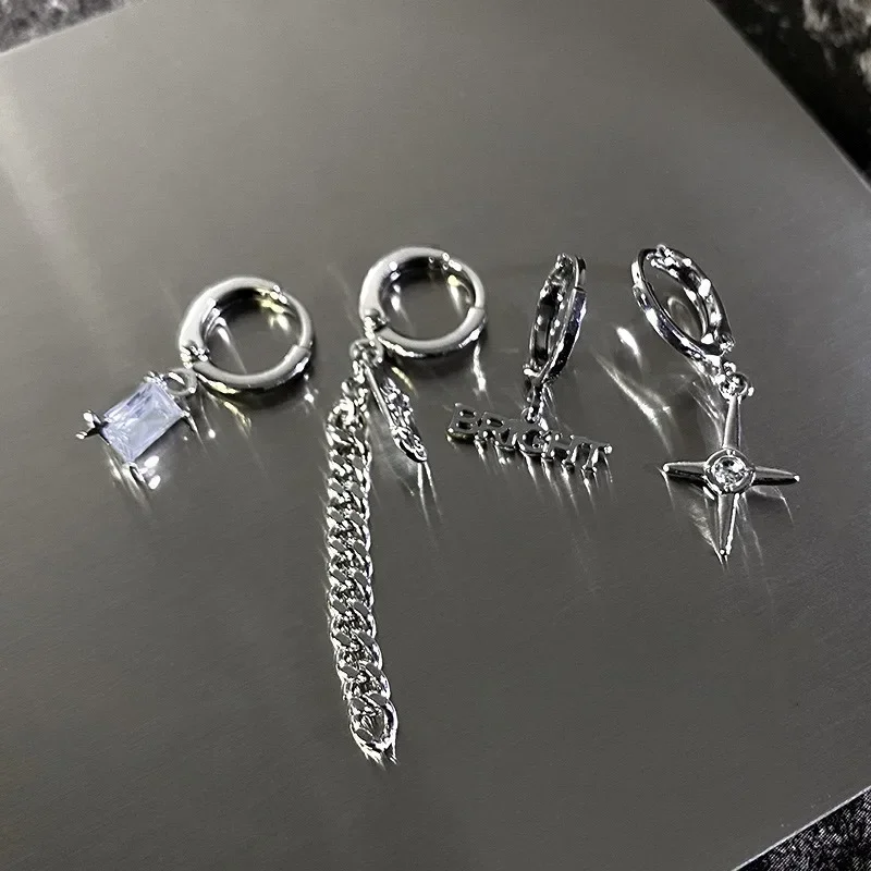 4Pcs/set  Zircon Crystal Hoop Earrings for Women Egirl New Y2K Stainless Steel Aesthetic Earring Cool Daily Wear Jewelry Gifts