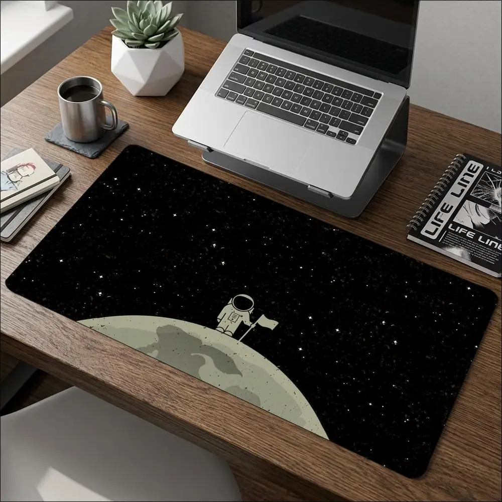 Space Astronaut Planet Starry Sky Art Pattern Non‑Slip Rubber Large Mouse Pad For Laptop Computer Gaming And Daily Office Use