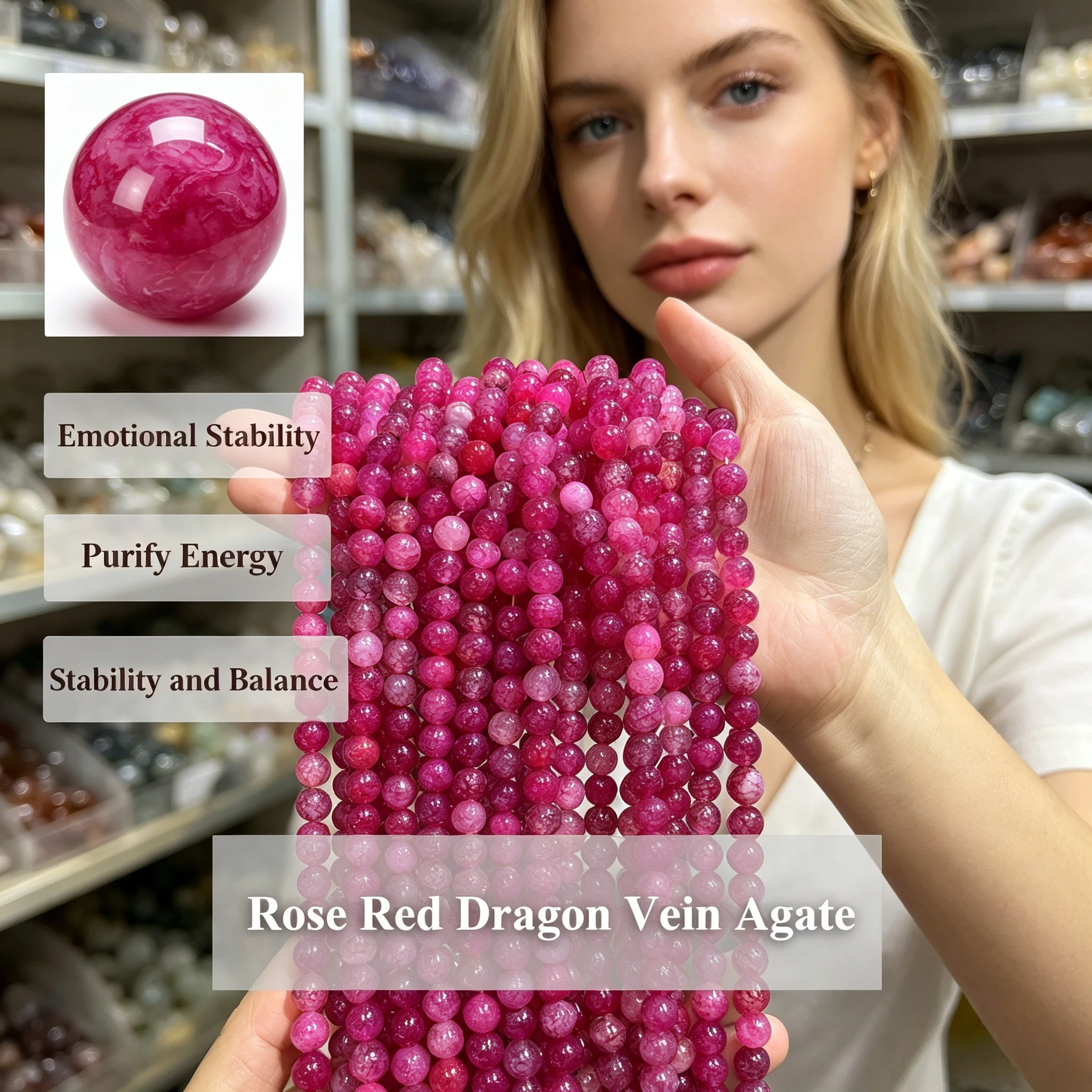 Natural Stone Agate Beads Rose Red Dragon Vein Agate Round Loose Beads 6 8 10mm Making DIY Necklace Bracelet Jewelry Accessories