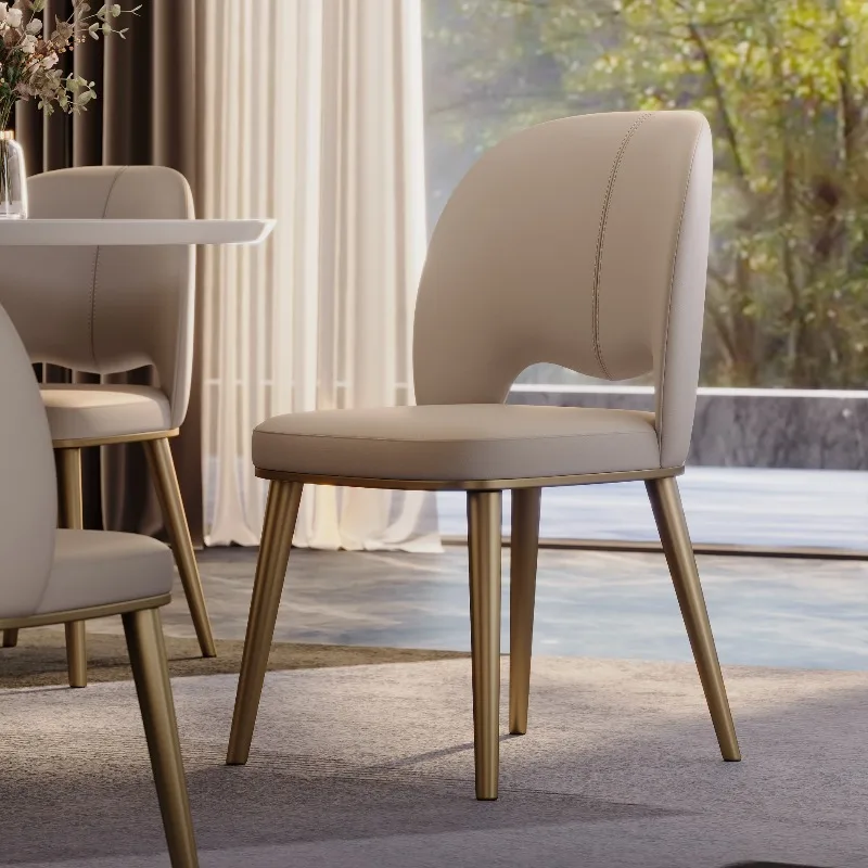 

Dining chair household modern simple Italian light luxury, cowhide dining table and chairs