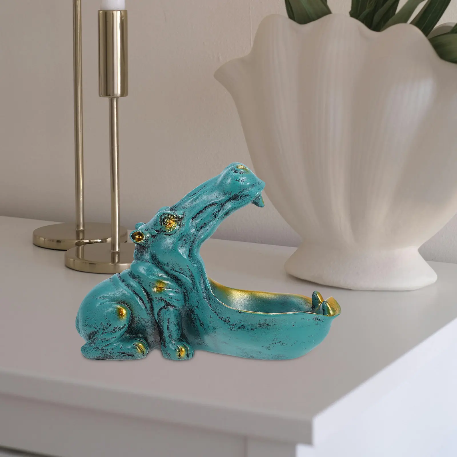 

Декоративная подставка для ключей в виде бегемота из смолы, поднос для хранения с широким горлом, уникальный и забавный декор для дома, гостиной, спальни, офиса