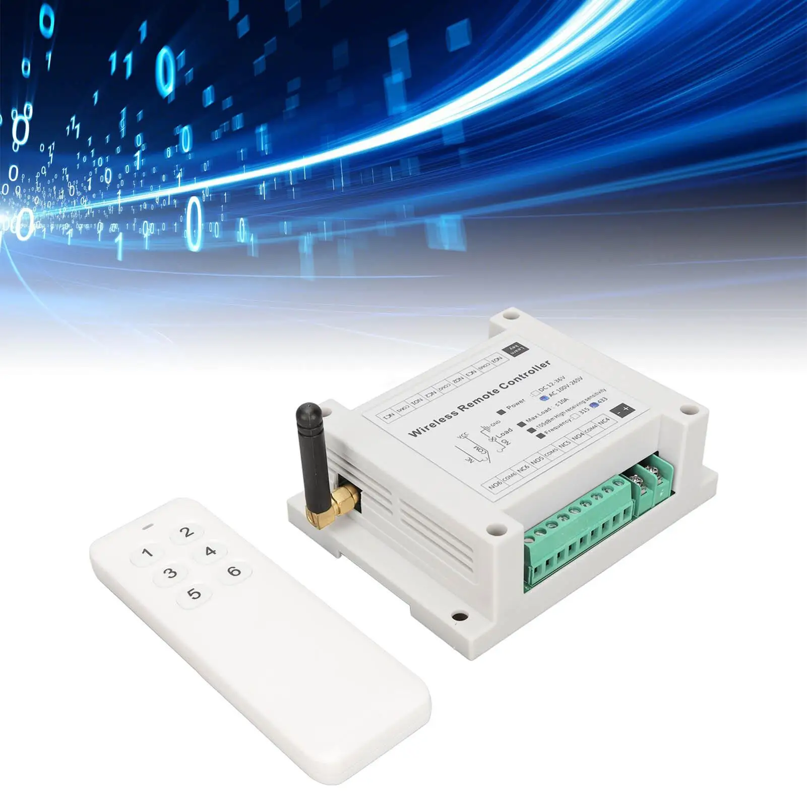 6-Channel 433MHz Remote Control Relay Switch Module AC 100-265V - Wireless Relay Controller Board