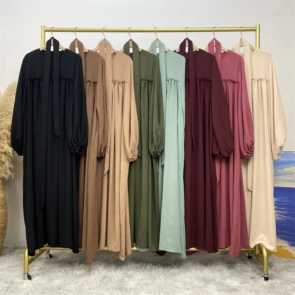 Women Middle East Abaya Dress Islamic Abaya Solid Color Turkey Caftan Saudi Muslim Plain Robe Loose Dress Abaya Dress for Lady