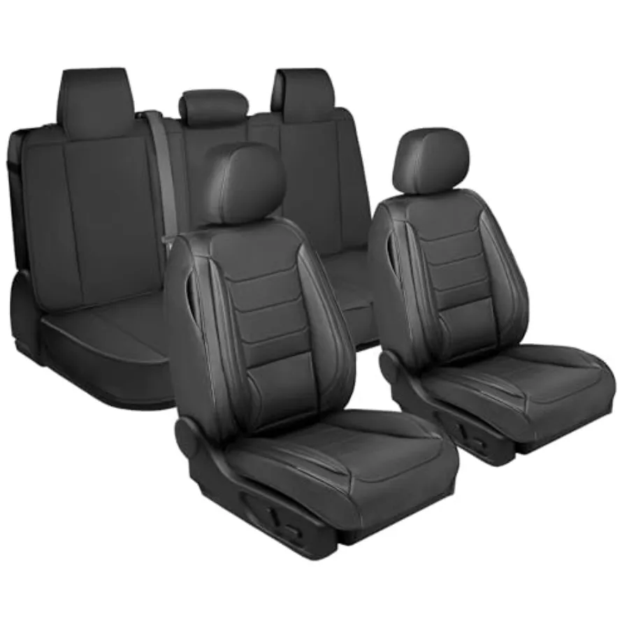 

Элитный комплект чехлов для сидений из кожи Napa, черные, водонепроницаемые, универсальные, для передних и задних сидений, защита для автомобильных сидений.