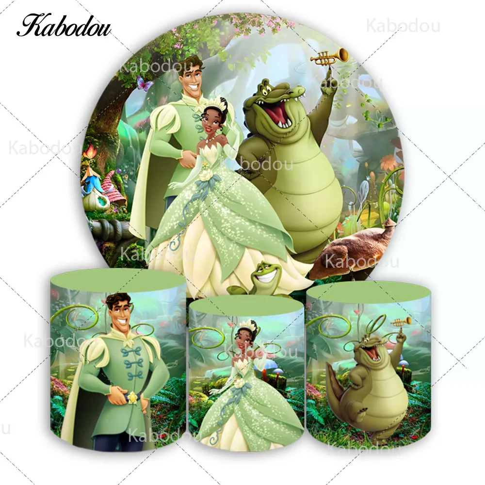 Disney The Princess and the Frog Round Backdrop Cover For Kids Birthday Girls Circle Photo Background Booth Cylinder Covers