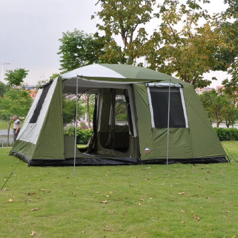 Ultralarge 2sleeping Rooms 1hall Camping Tent 6-12Persons Double Layers Waterproof Windproof Outdoor Party Family Tourist Gazebo