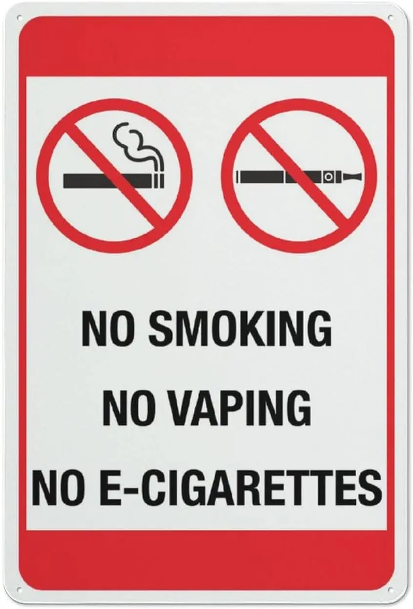 No Smoking No Vaping No E Cigarettes Sign 12X8 Inch Aluminum Uv Ink Printed For House And Business