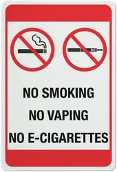 No Smoking No Vaping No E Cigarettes Sign 12X8 Inch Aluminum Uv Ink Printed For House And Business