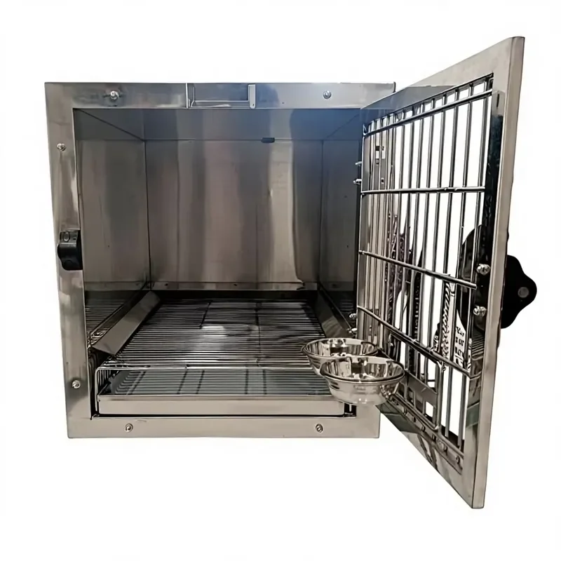 ZJH Stainless Steel Pet Cage for Dogs Cats Modular Kennel Easy-Lock Door Dual Door Access Removable Tray Feeding Bowls
