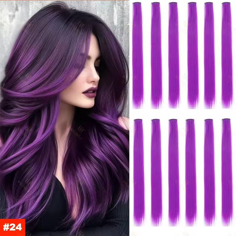 22Inch Synthetic Long Straight Clip In Hair Extensions High Temperature Hairpieces Rainbow Colors Hair Accessories for Women - Image 19