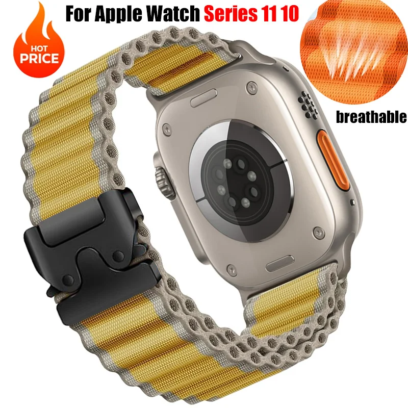 Nylon Strap for Apple Watch Series 11 10 46mm 42mm Ultra 3/2 49mm Breathable Wristband IWatch 9 8 7 6 5 3 SE 45mm 41mm 44mm 40mm