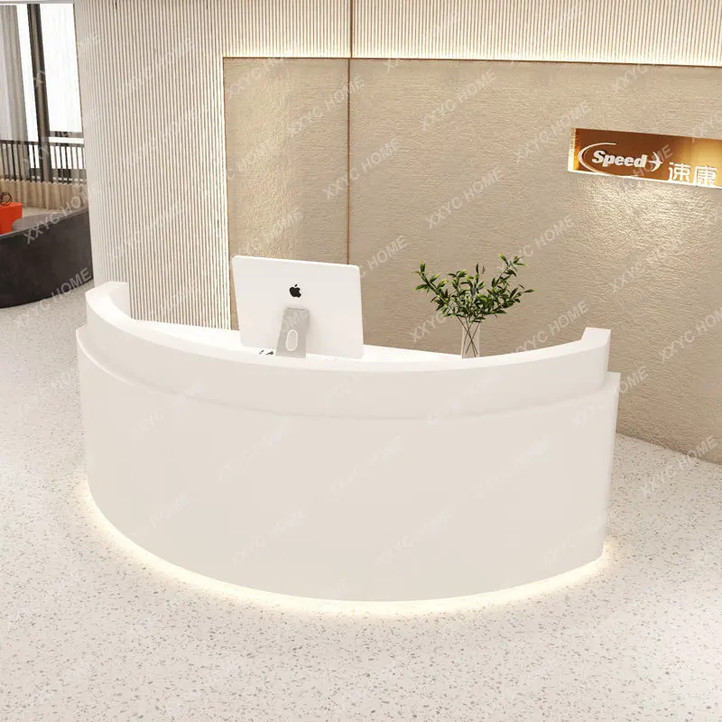 L Curved Clothing Store Cashier Counter Light Luxury Style Company Reception Desk Beauty Salon Front Desk White Customization