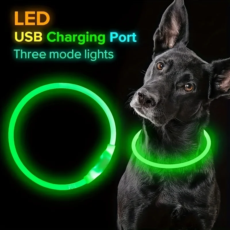 USB Rechargeable LED Dog Collar Cuttable Light-Up Pet Collar with 3 Light Modes Waterproof Safety Glow Collar for Night Walking