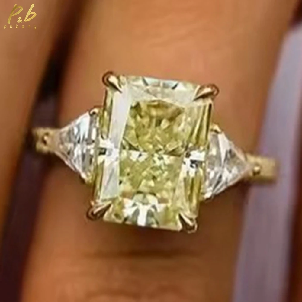 

Кольцо PuBang Sparkling Crushed Ice Radiant Cut 6CT с желтым муассанитом для женщин, оправа из желтого золота 9-18 карат, свадебные подарки на помолвку