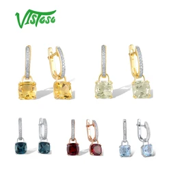 VISTOSO Pure 14K 585 Gold Earrings For Women Sparkling Diamond Limpid Prasiolite Citrine Sky Blue Topaz Classical Fine Jewelry