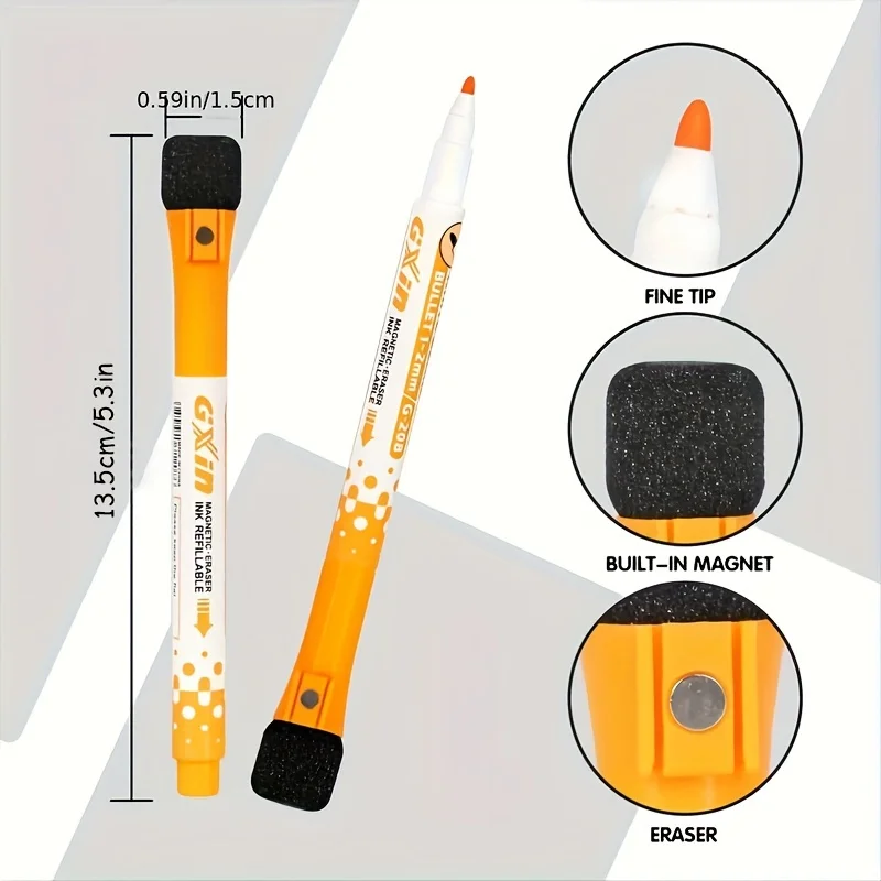 8-Color Fine-tip Whiteboard Marker with Eraser Brush Dry-erase Marker Writing on A Whiteboard  Classroom Supplies