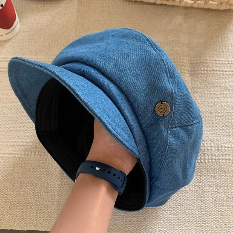 Japanese Retro Denim Berets Cap for Women Spring and Summer  display picture 1