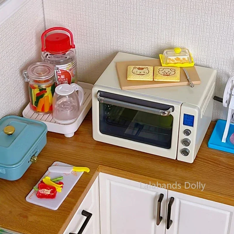 1/6 itens de móveis em miniatura para casa de bonecas, armários de cozinha de madeira/armário de fogão integrado, acessórios de decoração de cozinha