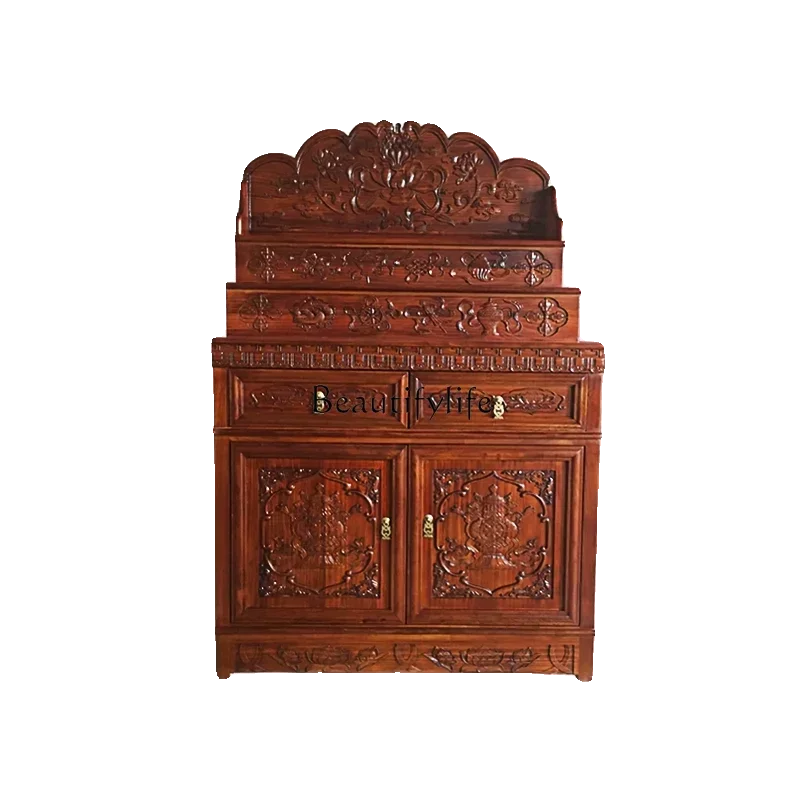 LJY12Three-story step table with door incense case Buddhist shrine ladder stand cabinet for table household Tibetan style