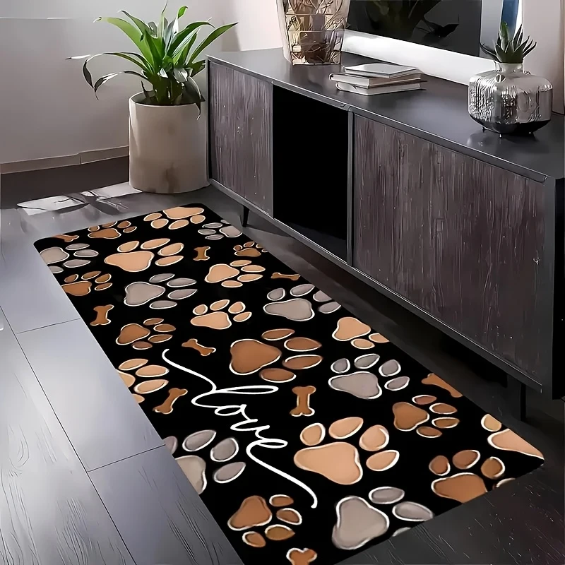 Tapete Antiderrapante Lavável VIKAMA com Estampa de Patas e Ossos para Animais de Estimação, Tapete Fofo com Estampa de Patas de Cachorro para Corredor e Sala de Estar