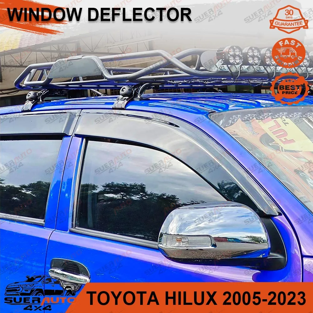 

Дефлектор окон ‌ Для Toyota Hilux 2005-2014 2015-2023 защита от солнца от дождя дымчатый черный оконный козырек с двойной кабиной автомобильные аксессуары