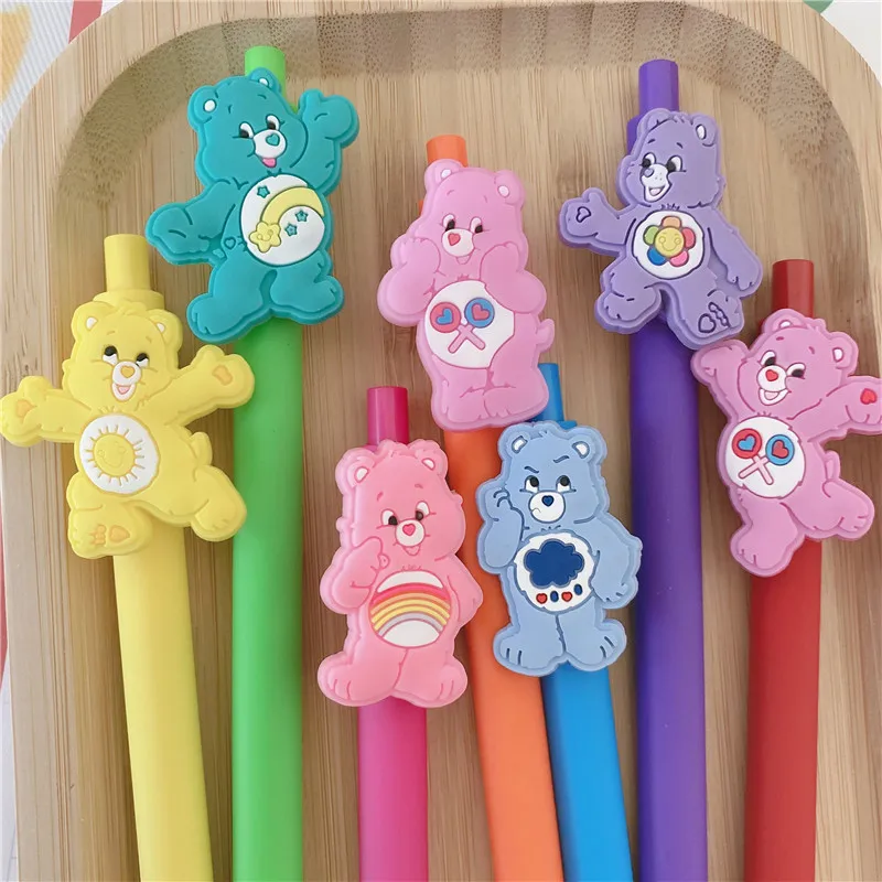 

7 шт., аниме Care Bears, яркие цвета, черная нейтральная ручка INS, канцелярские принадлежности с героями мультфильмов, маленькая свежая корейская версия, игрушка для девочек, подарок