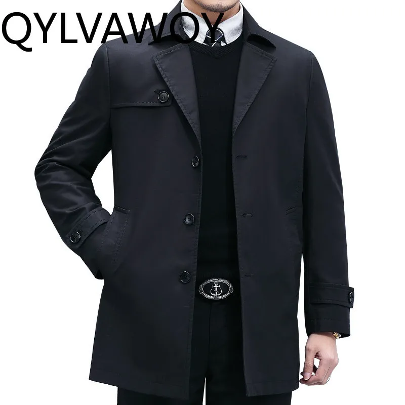 QYLVAWOY 100% Cotton Men's Jackets Spring Autumn Man Trench Coats Single-breasted Outerwear Notched Lapel Men's Clothing Casual