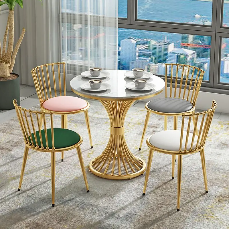 Leisure coffee dessert shop table and chair nordic marble garden round metal gold lounge dining chair Italy home furniture