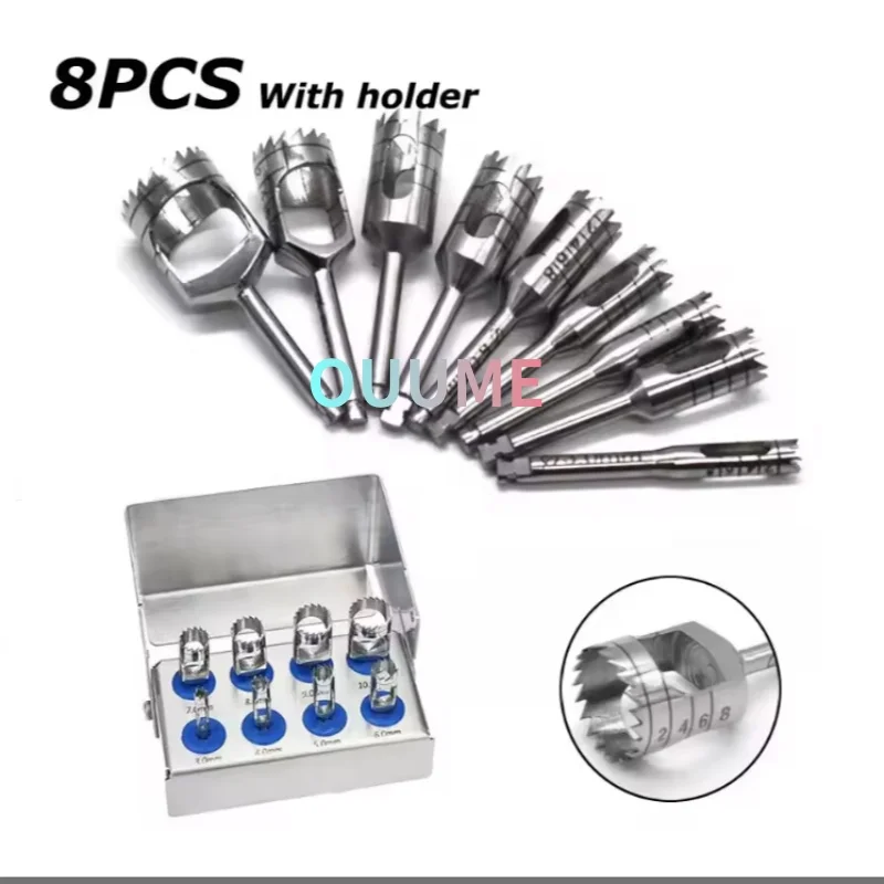 

8 шт./кор., набор перфораторов для зубных имплантатов, трепанные боры, сверла для прививки костей, хирургические инструменты, инструмент