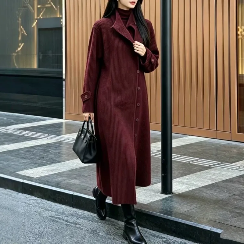 Miyake Pleated Trench Coat Plisse 2026 Winter New Single Row Multi-Button Turn-Down Collar Tie Women's Long Coat Elegant Casual
