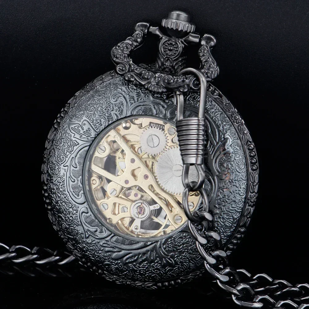 Reloj de bolsillo mecánico de diseño hueco para hombre, cadenas, esfera romana, esqueleto Retro, cuerda a mano, relojes de bolsillo mecánicos