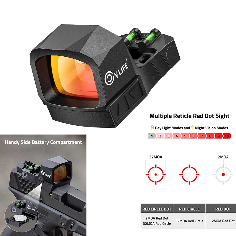 

CVLIFE Red Dot Sight 2MOA 32 MOA Circle Pistol Reflex Optics Compatible with RMS/RMSC with Adapter Plate for MOS & Picatinny