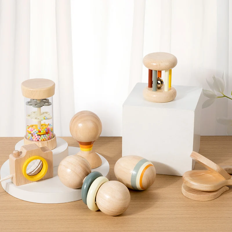 Juguetes de madera Montessori para niños, juego de sonajero para bebé de 7 piezas, juguetes con sonido, entrenamiento de agarre, ayuda para educación temprana, regalo