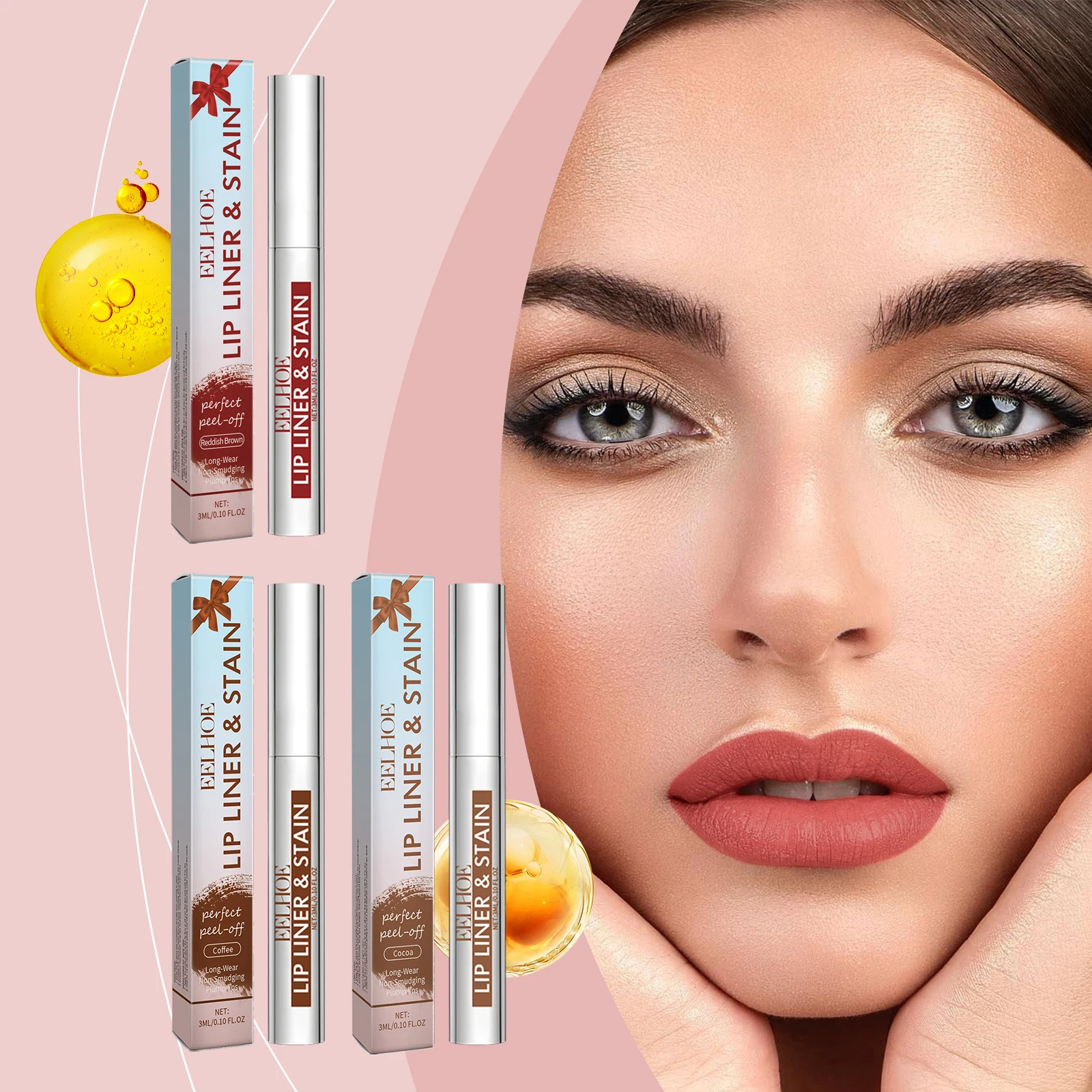 Eelhoe Peel off Lip Stain 3color Matte Waterproof Long Lasting Non-stick Cup Moisturizing Natural Contour Lip Liner Cosmetics:Eelhoe Peel off Lip Stain 3color Matte Waterproof Long Lasting Non-stick Cup Moisturizing Natural Contour Lip Liner Cosmetics