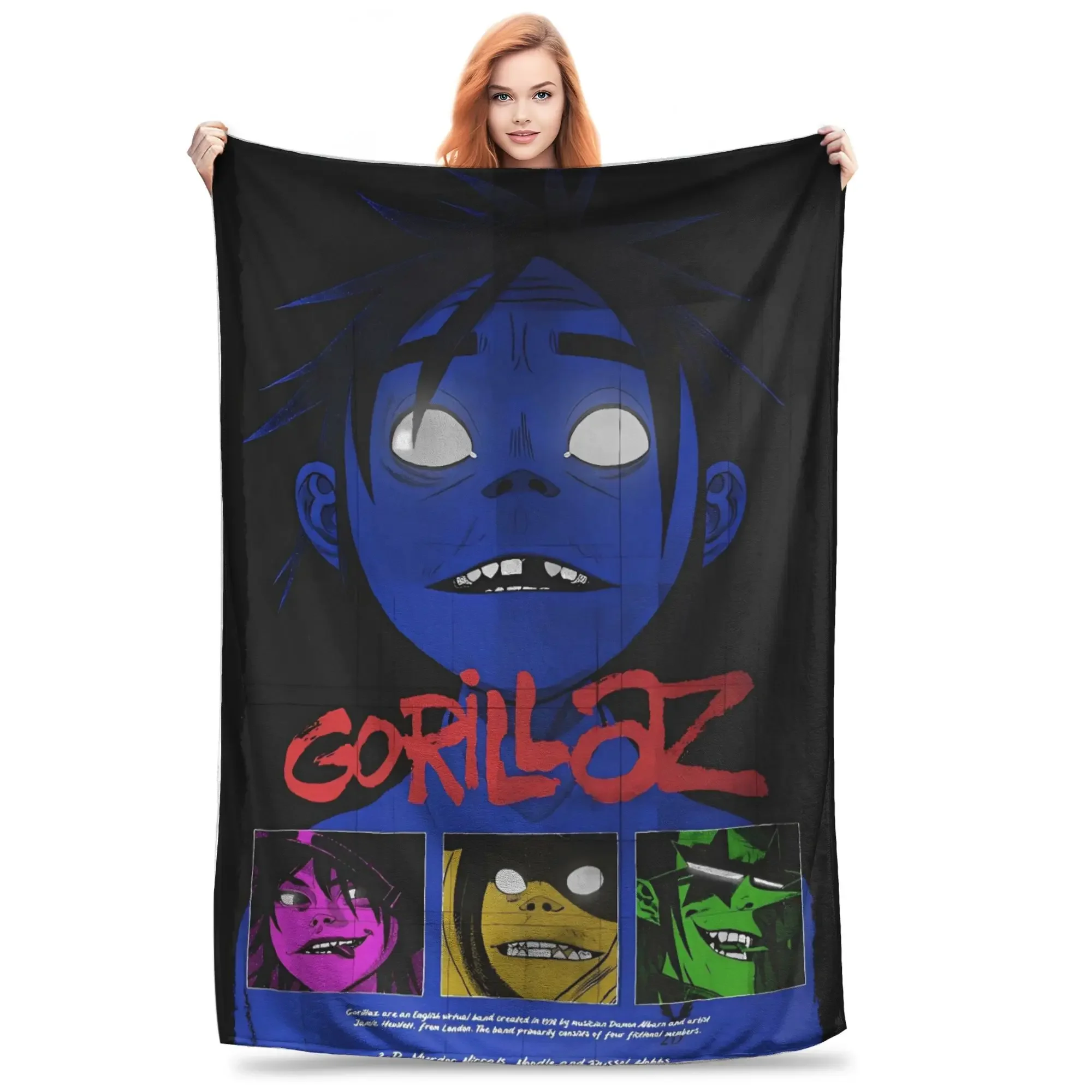 Gorillaz Music Band Graphic Plush Throw Blanket Warm Soft Flannel Bedspread for Kids Couch and Bed Cover